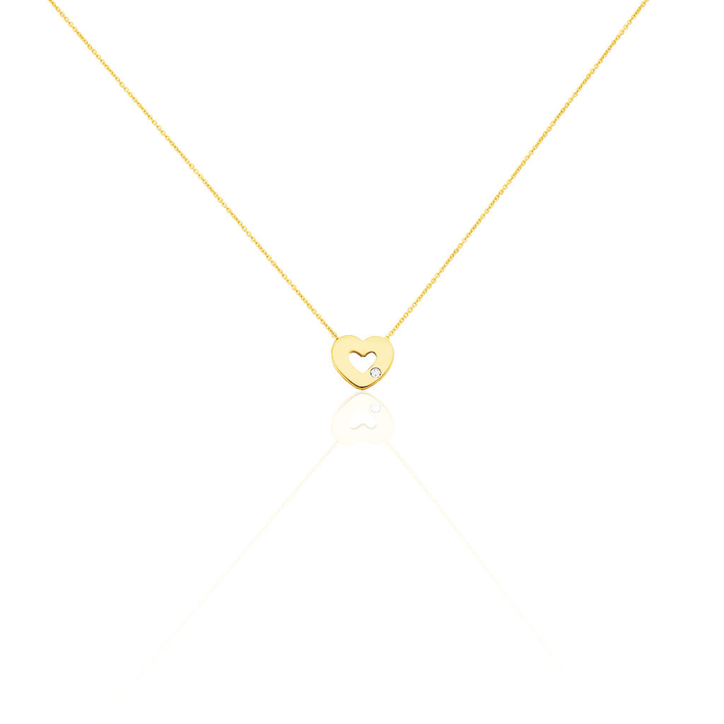 HERZ FALA Damen Collier Gold 375 (9 Karat) Diamant Wei&szlig; Herz