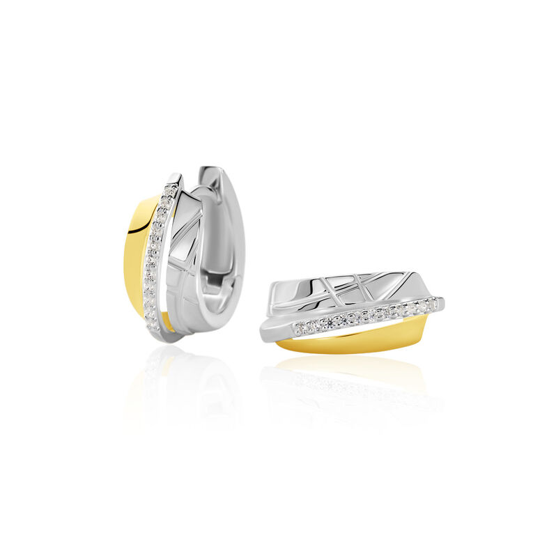 LILIANNA Damen Creolen Silber Bicolor Gold/Silber 925 Zirkonia Wei&szlig; - Creolen Damen | OROVIVO