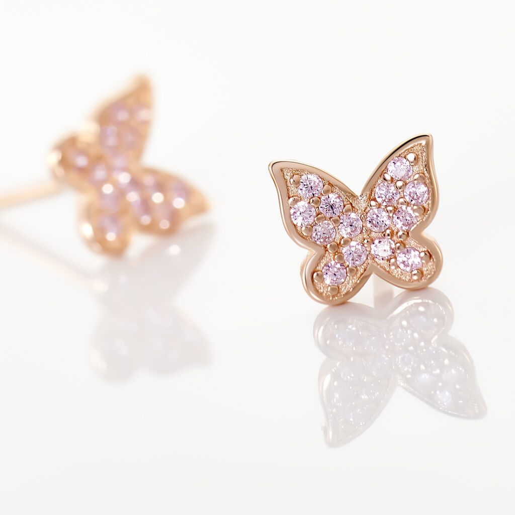 LISE SCHMETTERL 1 Damen Ohrstecker Silber rosevergoldet 925 Zirkonia Wei&szlig; 0,1 ct Schmetterling