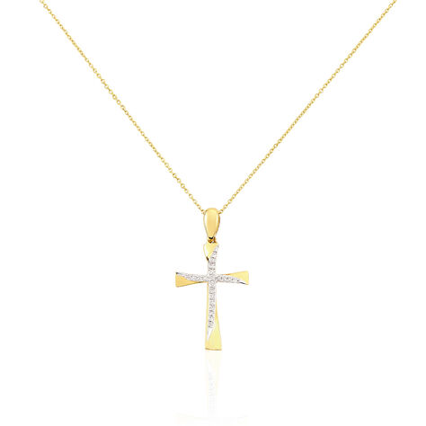 Kreuz HO 1 Damen Collier Gold 375 (9 Karat) Diamant Wei&szlig; 0,03 ct Religi&ouml;ses Kreuz - Halsketten Damen | OROVIVO