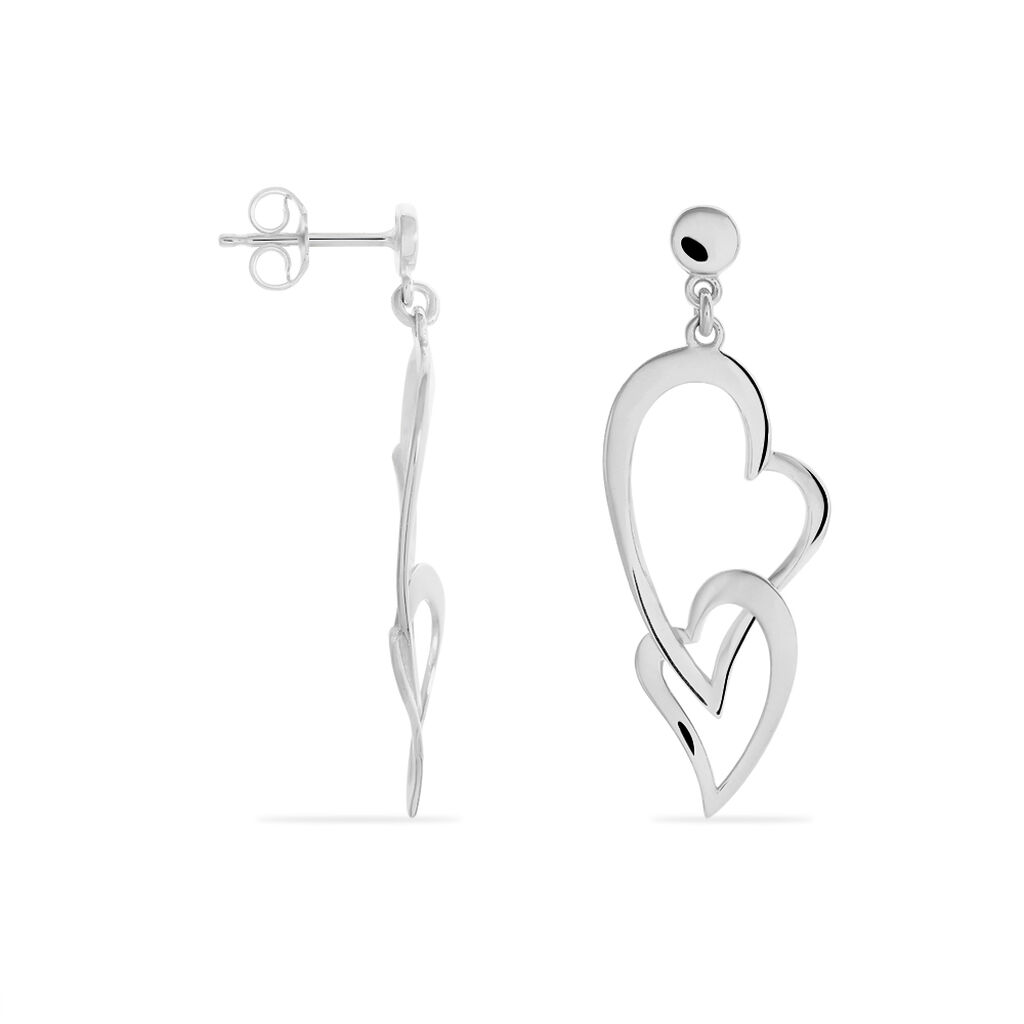 Damen Ohrringe Lang Silber 925 Doppelherz