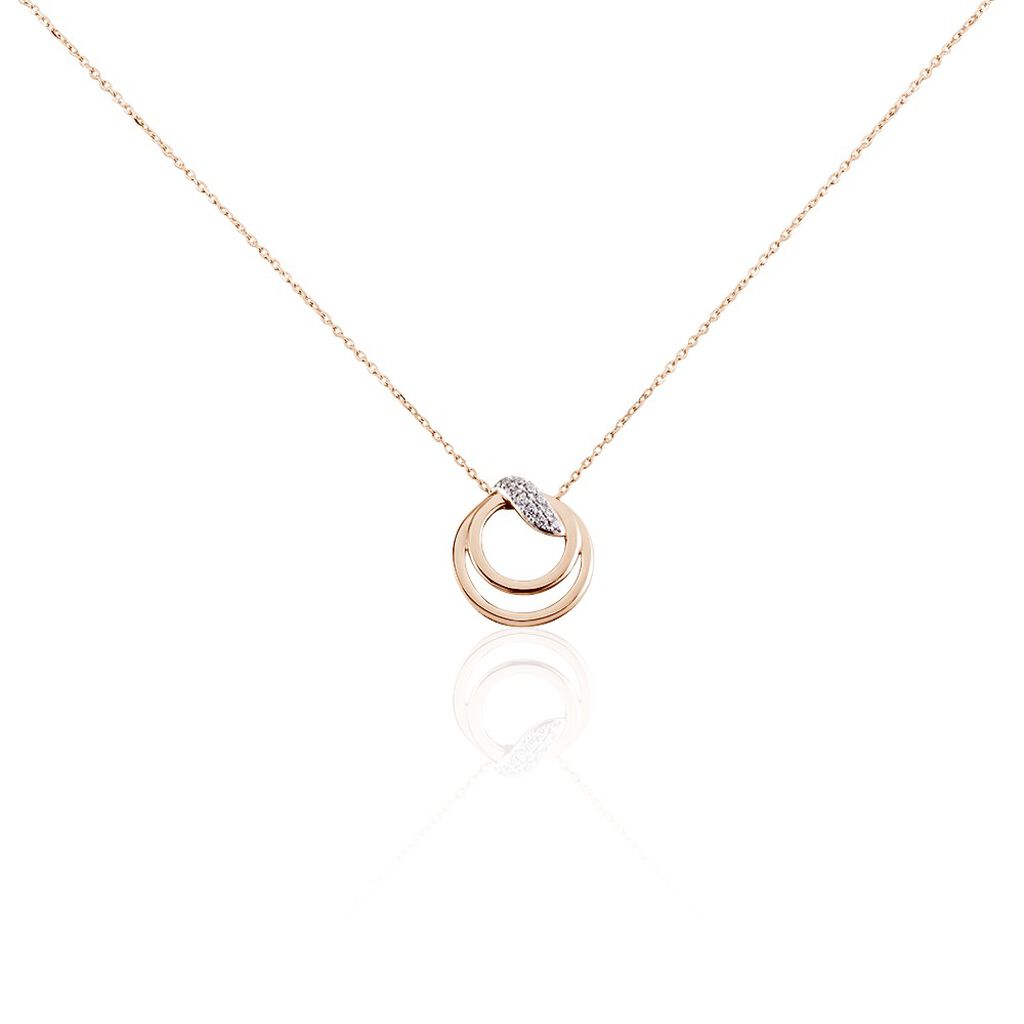 MIRANDA Damen Collier Rosegold 375 (9 Karat) Zirkonia Weiß Kreis B 0,65 mm, Collier mit Stein