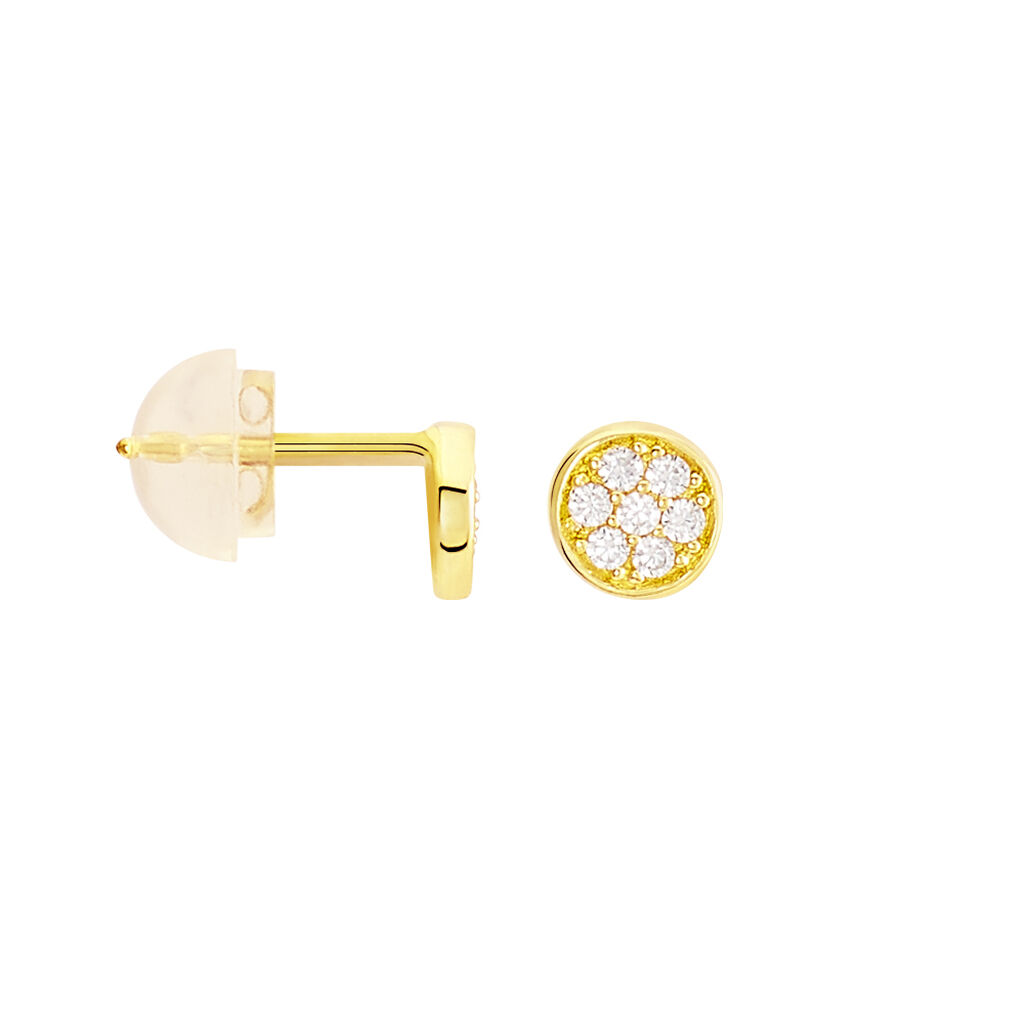 PASTILLE Damen Ohrstecker Gold 375 (9 Karat) Zirkonia Wei&szlig; Kreis
