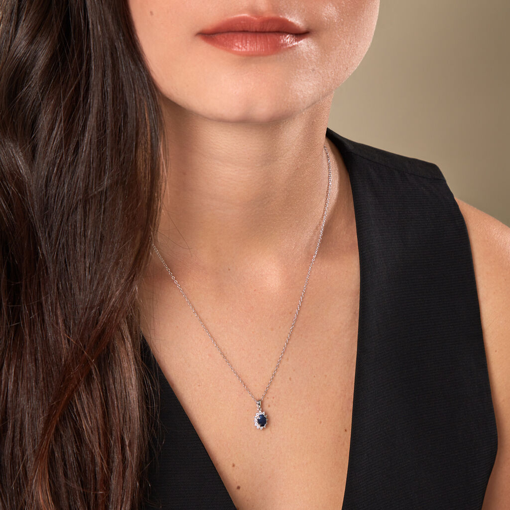 Kate Damen Anh&auml;nger Wei&szlig;gold 375 (9 Karat) Saphir Blau 0,57 ct Oval
