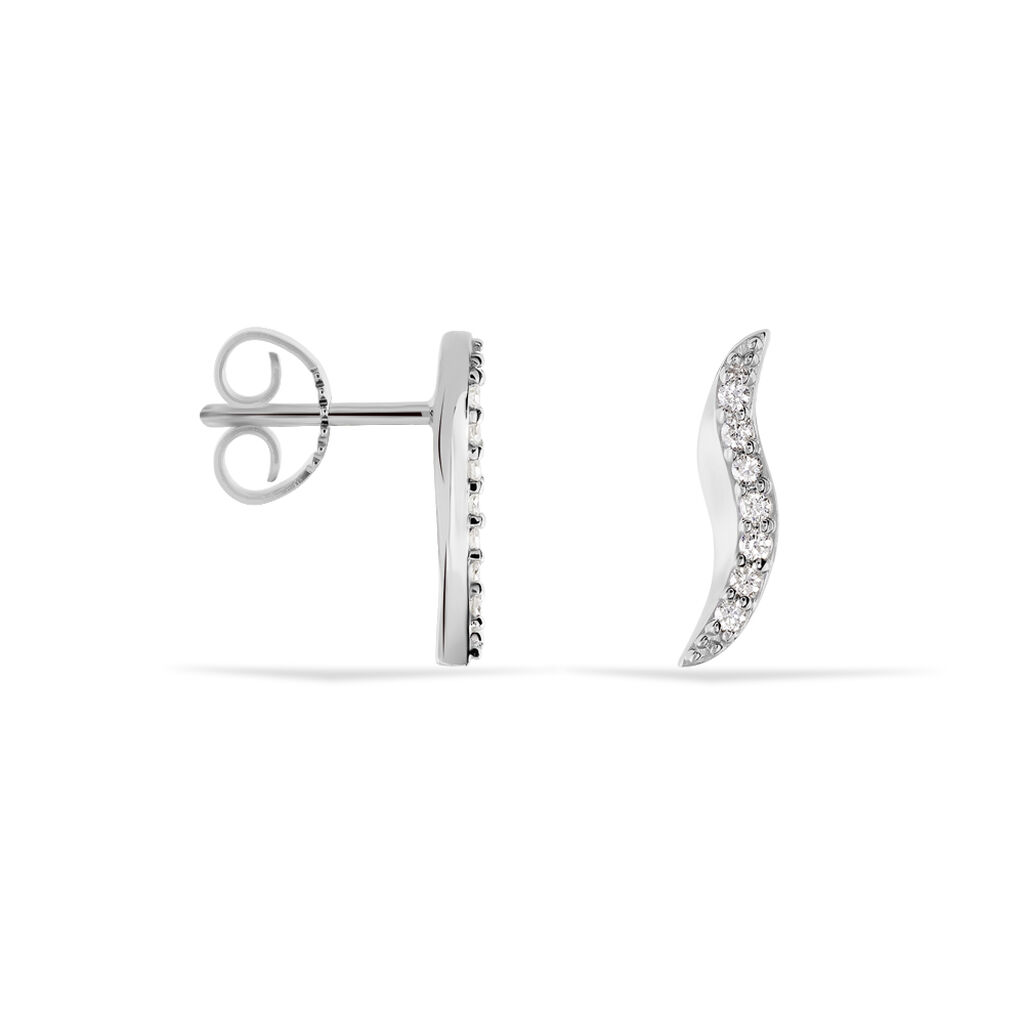 LATA Damen Ohrstecker Wei&szlig;gold 375 (9 Karat) Diamant Wei&szlig; 0,1 ct Welle