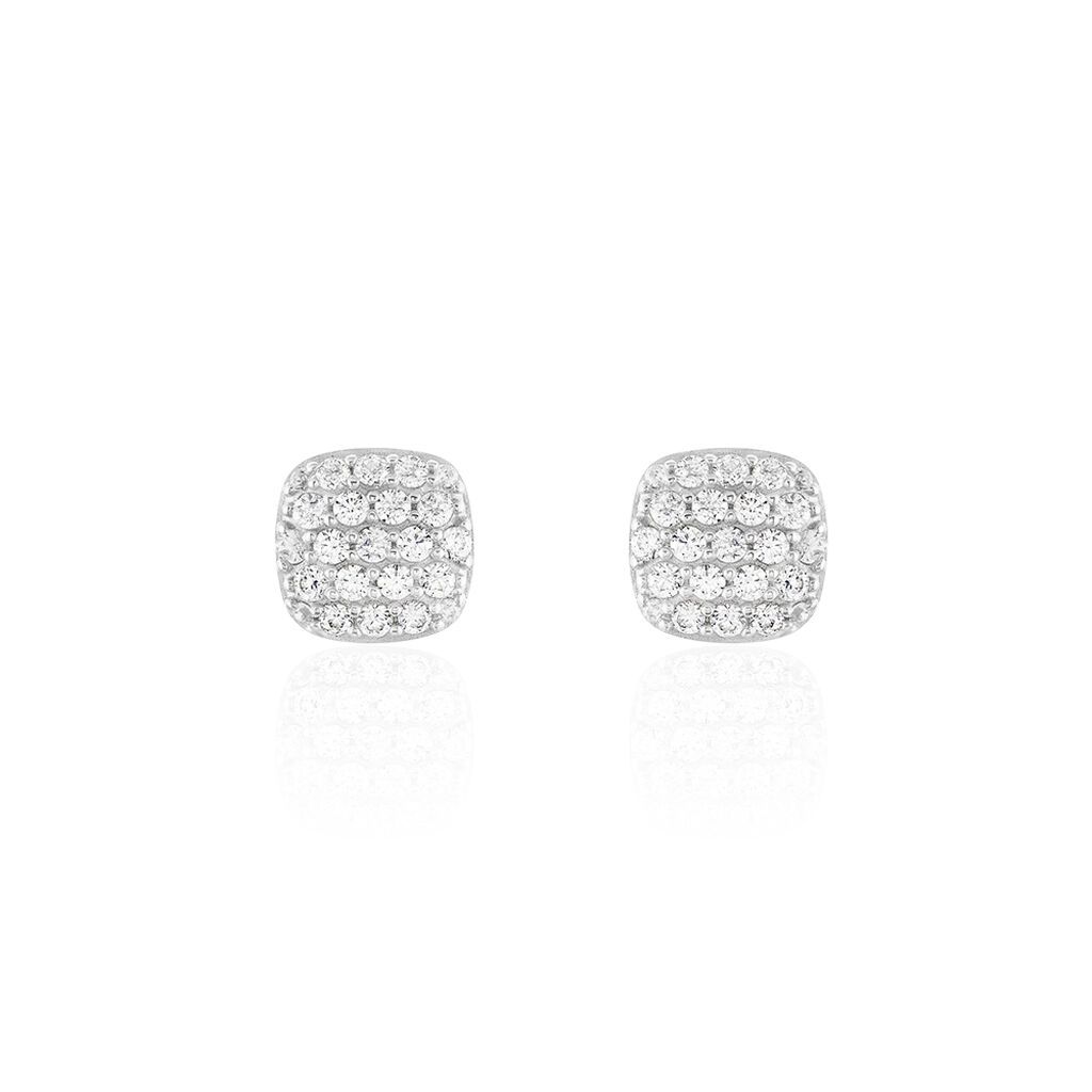 Thumbnail - GERGANA Damen Ohrstecker Silber 925 Zirkonia Weiß Viereck, Ohrstecker mit Stein