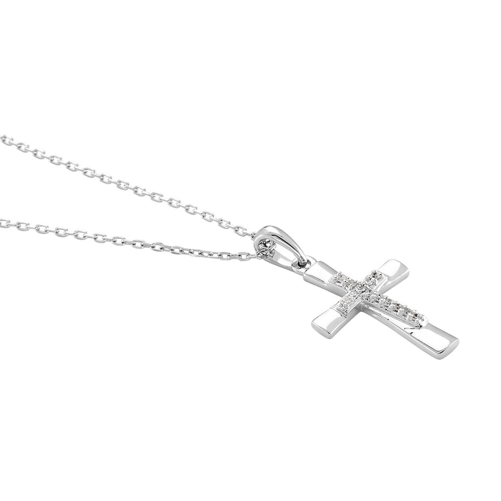 Damen Collier Weißgold 375 Diamant 0,04ct Crosseda 45cm - Halsketten Damen | OROVIVO