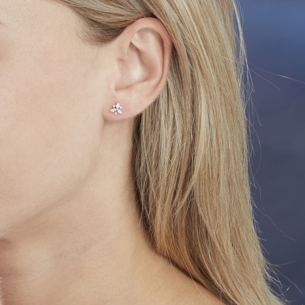 Boucles D'oreilles Or Weiss Arsena Fleurs Diamants - Spannringe Damen | OROVIVO