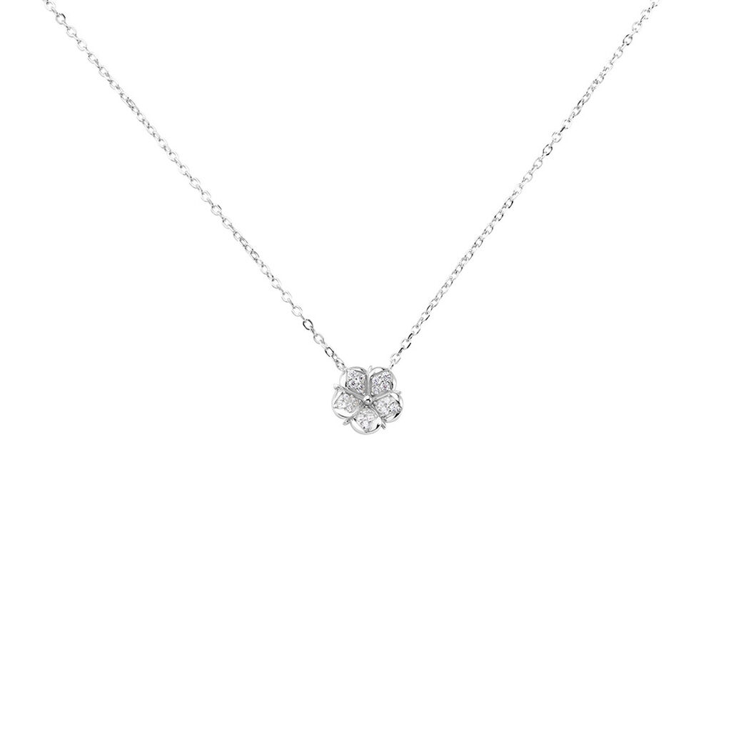 DUENA Damen Collier Silber Silber 925 Zirkonia Weiß 0,15 ct Blume B 0,3 mm, Collier mit Stein