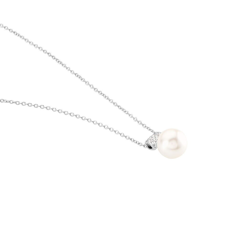 RITEJ Damen Collier Silber 925 Synthetische Perle Wei&szlig; 1,2 ct B 1,2 mm