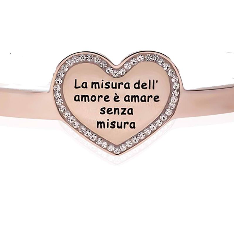 Bangle La misura dell'amore è amare senza misura in acciaio rosato e strass - Spannringe Damen | OROVIVO