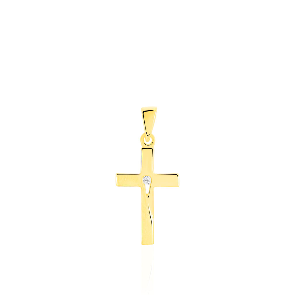 KREUZ 1 Unisex Anh&auml;nger Gold 375 (9 Karat) Diamant Wei&szlig; 0,01 ct Religi&ouml;ses Kreuz