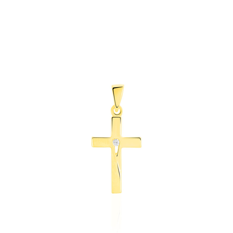 KREUZ 1 Unisex Anh&auml;nger Gold 375 (9 Karat) Diamant Wei&szlig; 0,01 ct Religi&ouml;ses Kreuz - Schmuckanh&auml;nger Unisex | OROVIVO