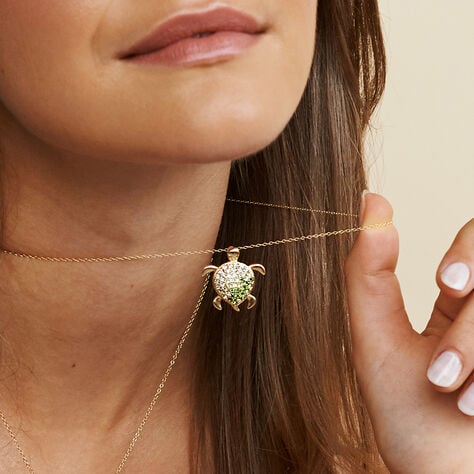 MELVIN Damen Collier Silber vergoldet 925 Andere Steine Gr&uuml;n Schildkr&ouml;te - Halsketten Damen | OROVIVO