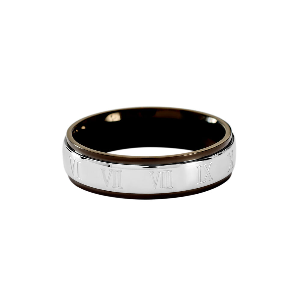 NOAH Herren Ring Edelstahl Bicolor Silber/Schwarz R&ouml;misch B 6 mm