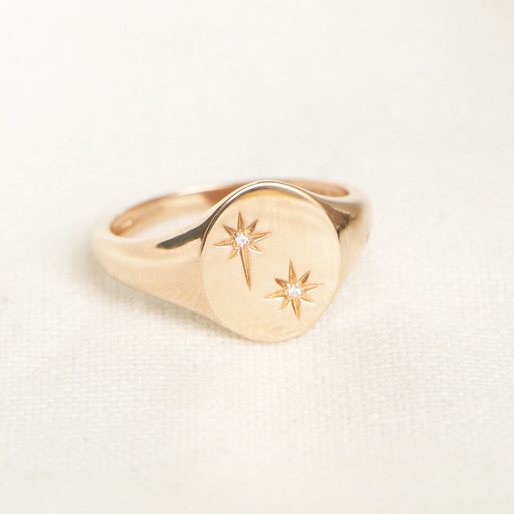 STEFANIE Damen Siegelring Silber rosevergoldet 925 Diamant Wei&szlig; 0,01 ct Oval