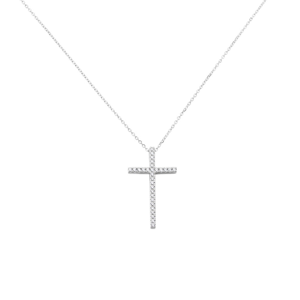 Damen Collier Silber Silber 925 Zirkonia Religiöses Kreuz 0,30mm - Halsketten Damen | OROVIVO