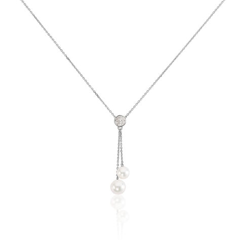 Damen Halskette Weißgold 375 Zuchtperle Diamanten - Halsketten Damen | OROVIVO