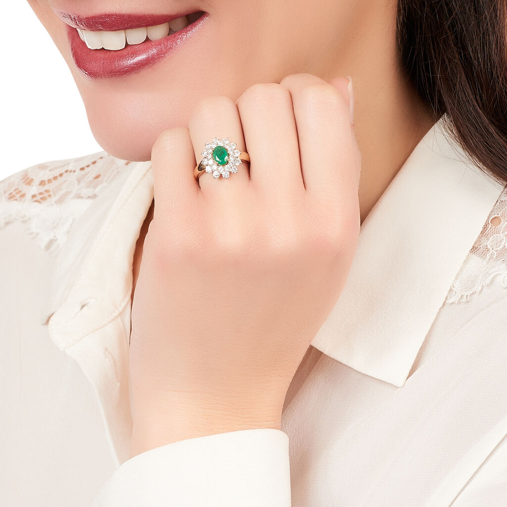 Bague Ivan Or Jaune Emeraude Et Diamant - Spannringe Damen | OROVIVO