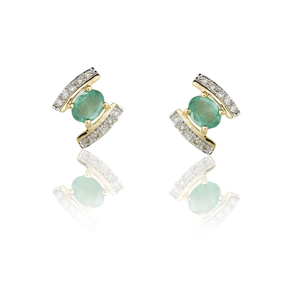 Boucles D'oreilles Puces Monica Or Jaune Emeraude Et Diamant - Spannringe Damen | OROVIVO