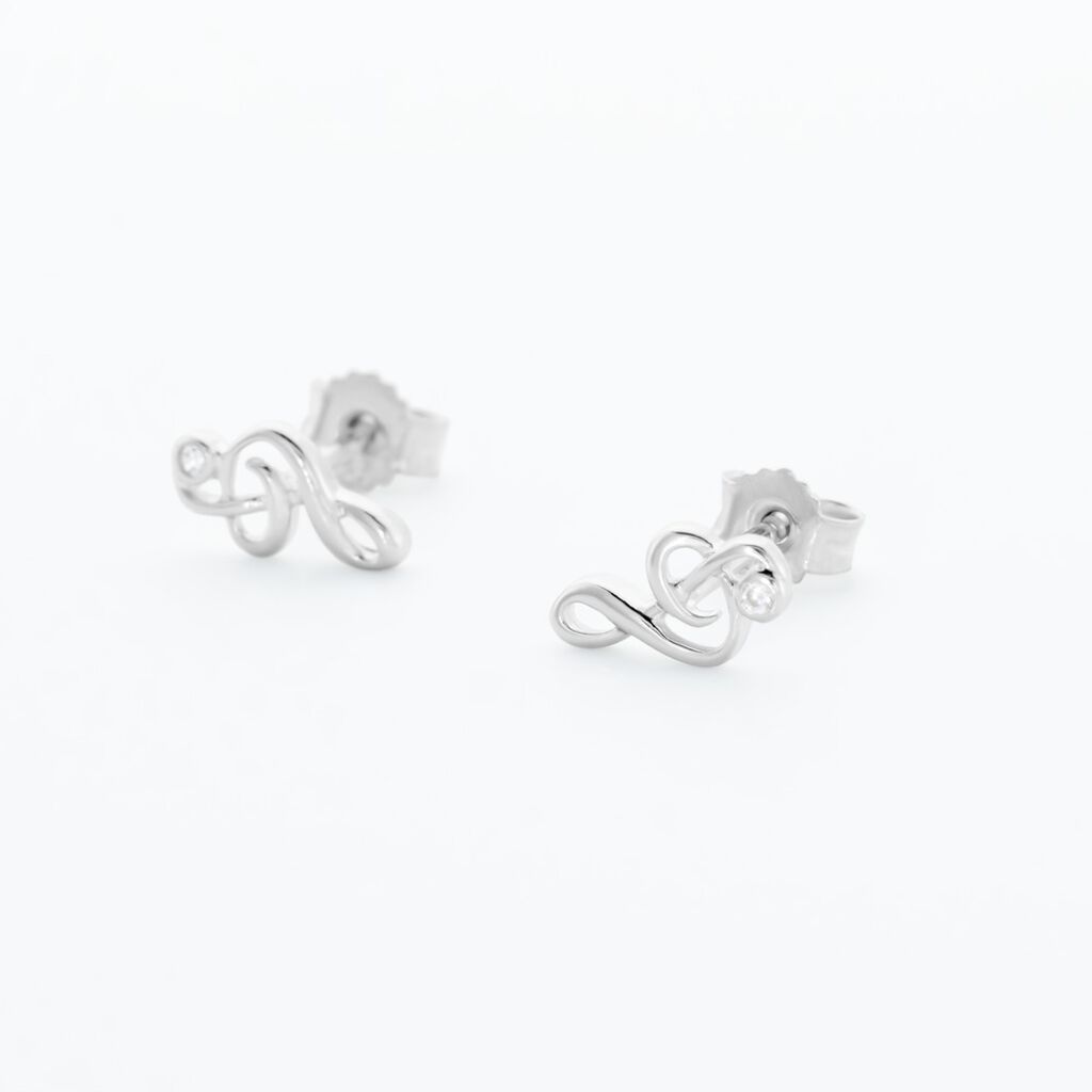 CATHLEN Kinder Ohrstecker Silber 925 Zirkonia Wei&szlig; - Freizeit Violinschl&uuml;ssel