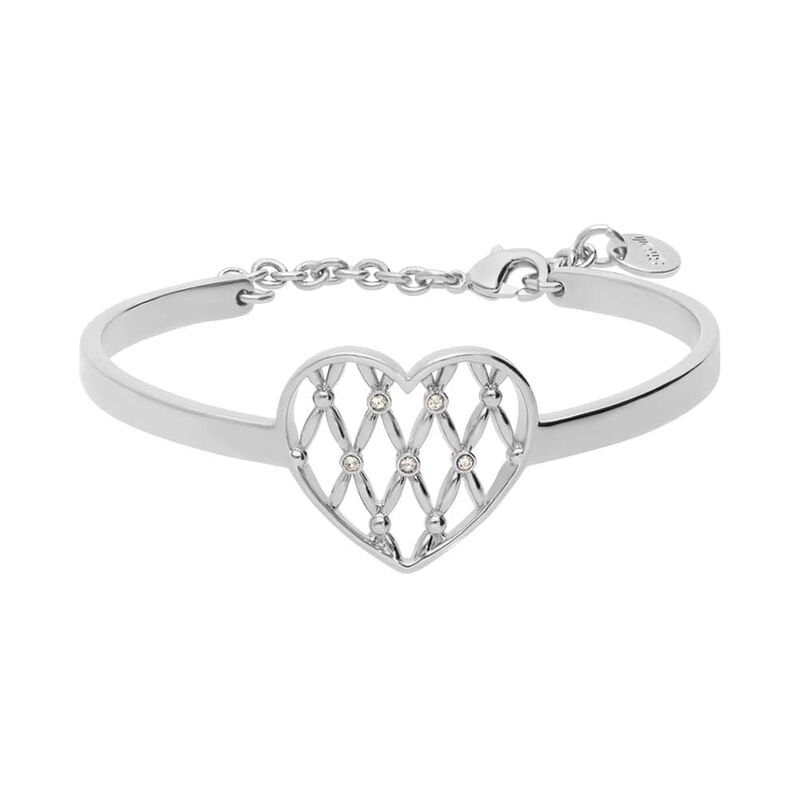 Bracciale rigido in ottone rodiato con cuore e brillanti - Spannringe Damen | OROVIVO