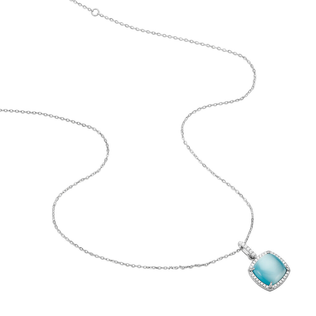 MIRENA Damen Collier Silber 925 Synthetischer Stein Blau 0,2 ct Viereck
