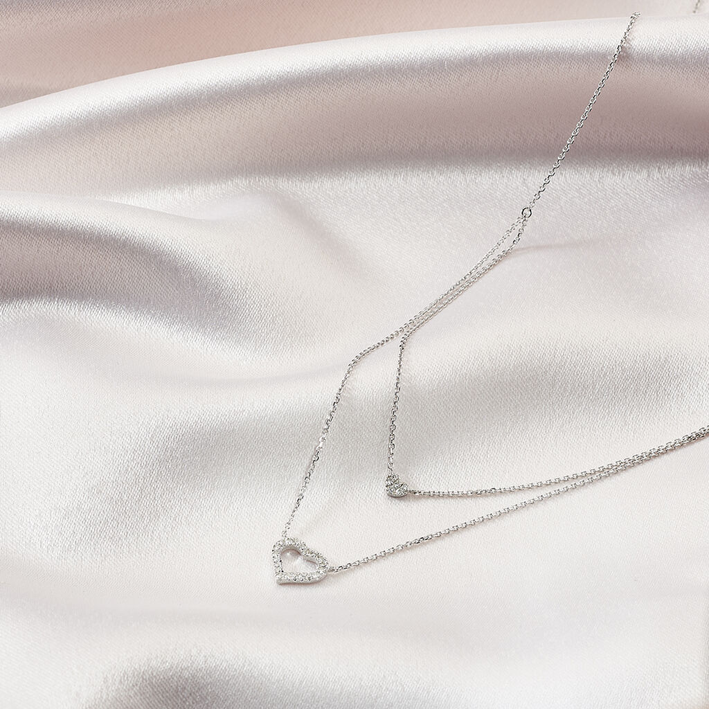 Damen Collier Weißgold 375 Diamant 0,12ct Doppelherz Herz Herz 26 - Halsketten Damen | OROVIVO