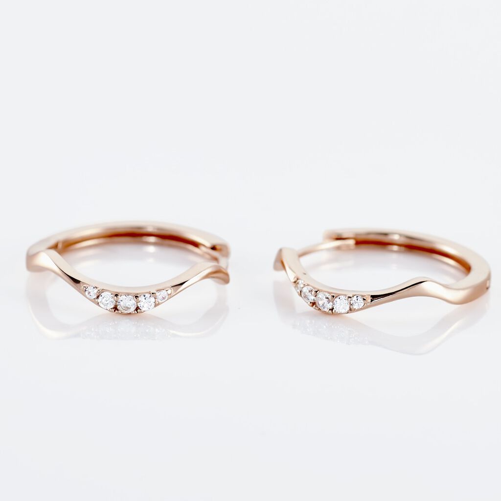 WAVE Damen Creolen Silber rosevergoldet 925 Zirkonia Wei&szlig;