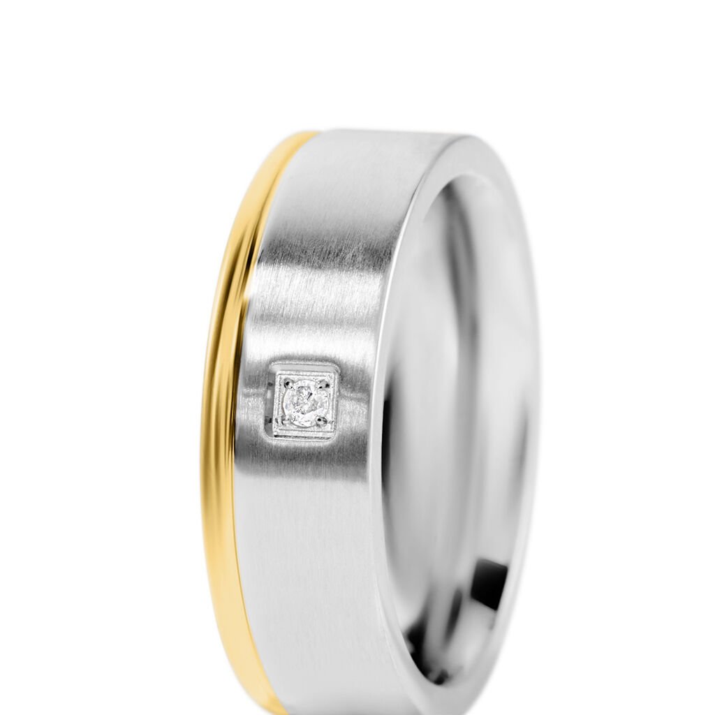 BOND Damen Ring Edelstahl Bicolor Gold/Silber Diamant Wei&szlig; 0,020 ct B 6 mm
