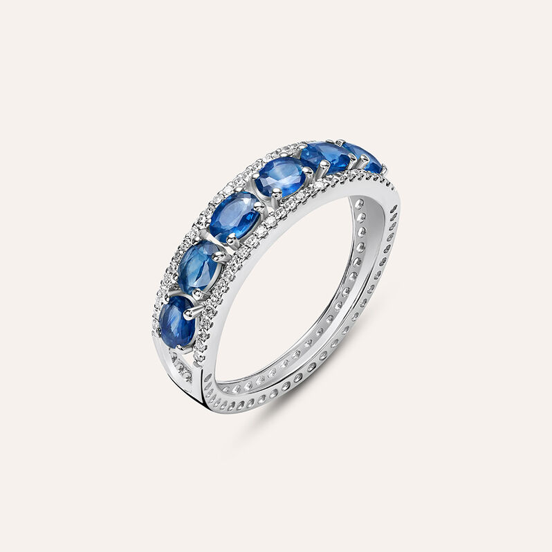 Anello Fascia Elizabeth Crown Oro Bianco Zaffiro Diamante - Spannringe Damen | OROVIVO
