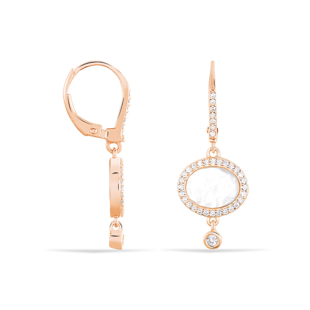 Damen Ohrringe Lang Silber rosevergoldet 925 Zirkonia Oval Alessandrina  - Ohrhänger Damen | OROVIVO