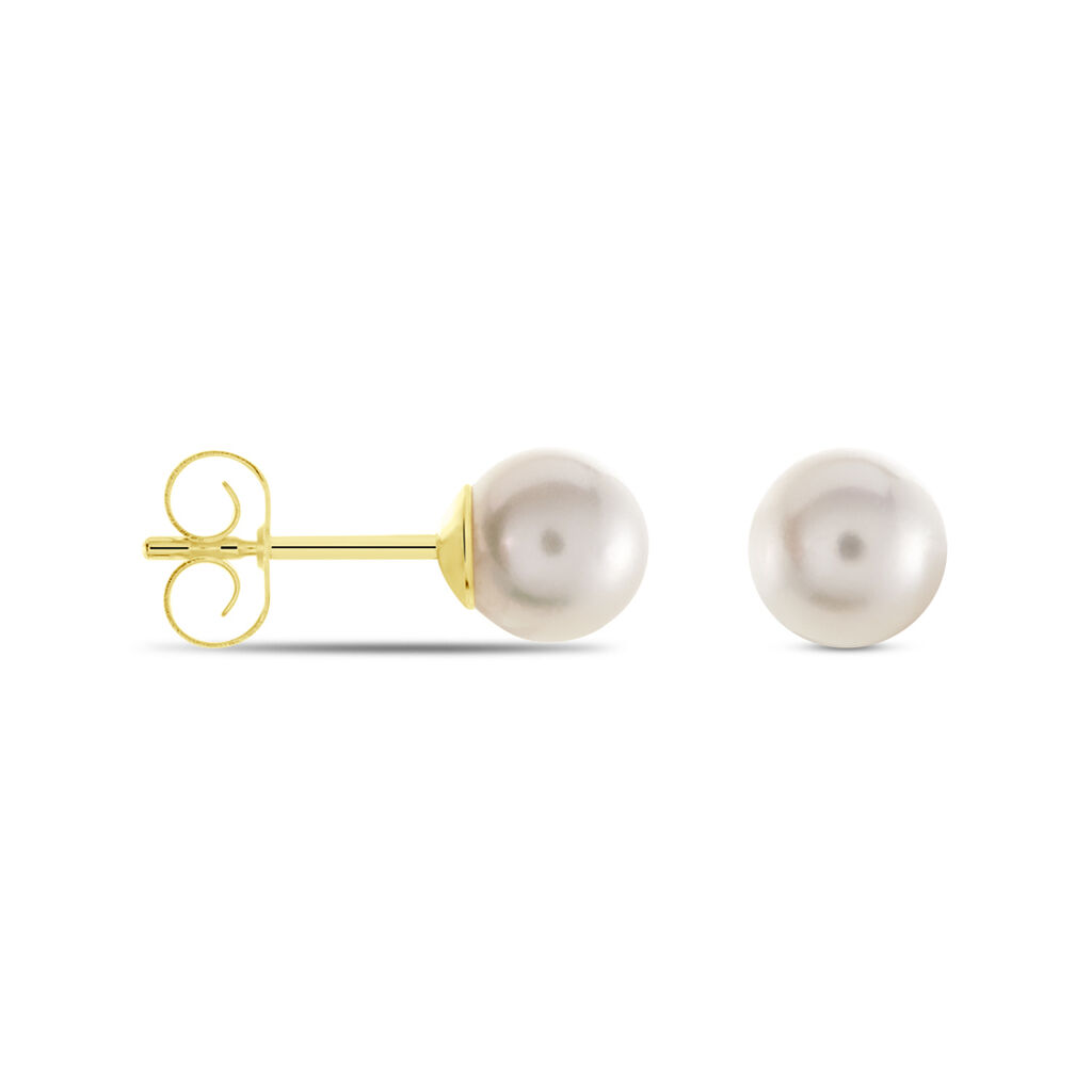 BOUTON Damen Ohrstecker Gold 585 (14 Karat) Zuchtperle Wei&szlig;