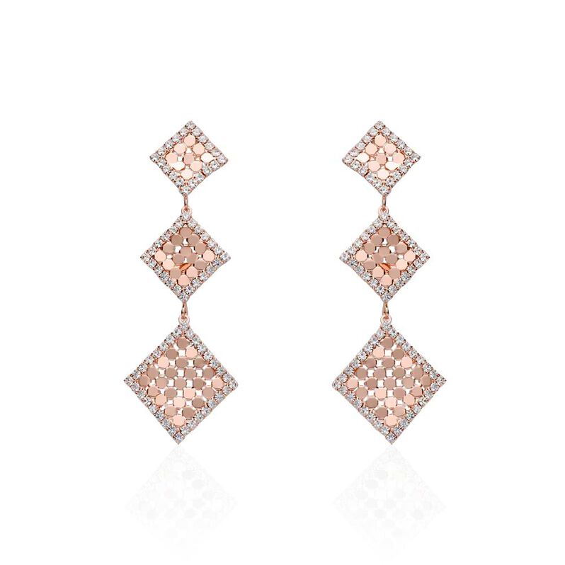 Orecchini pendenti con rombi e strass in metallo rosato - Spannringe Damen | OROVIVO