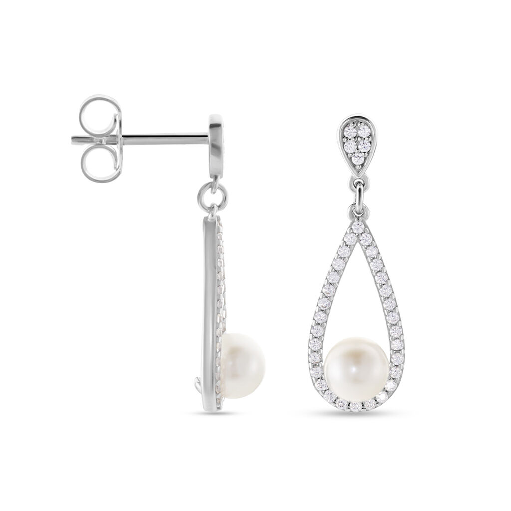 KATELINA Damen Ohrringe Lang Silber 925 Zuchtperle Wei&szlig; 1,82 ct