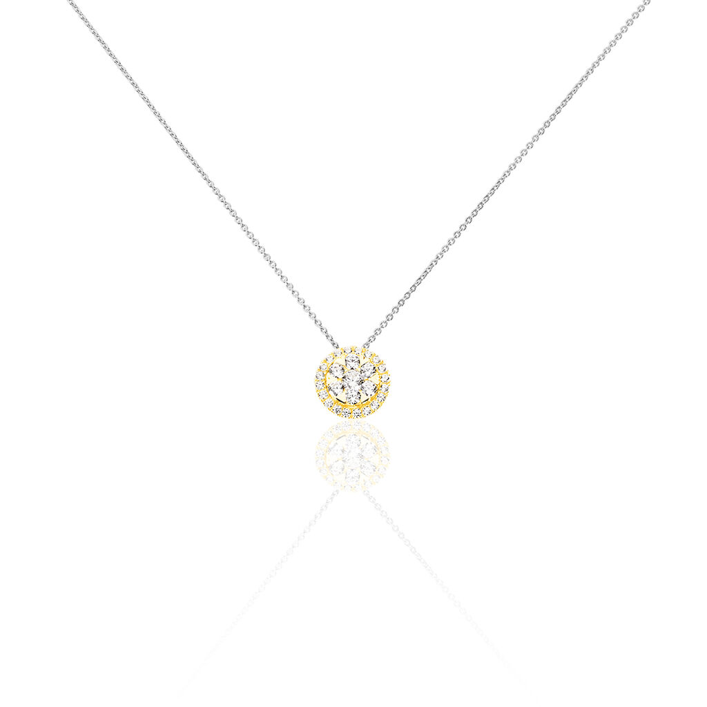 Damen Collier Gold Bicolor 375 (9 Karat) Zirkonia Wei&szlig; Blume