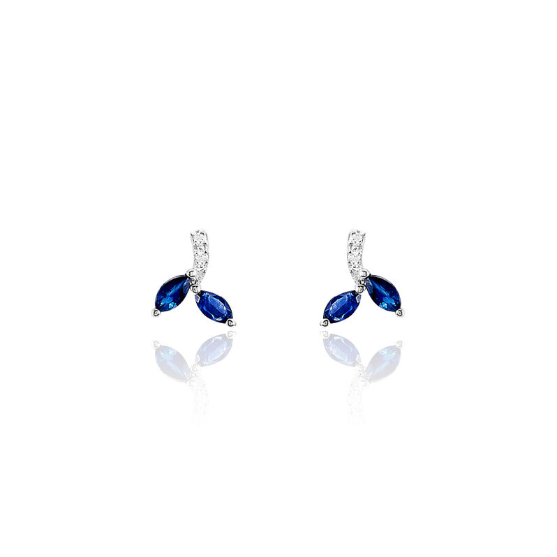 Boucles D'oreilles Puces Oria Or Blanc Saphir Et Diamant - Spannringe Damen | OROVIVO
