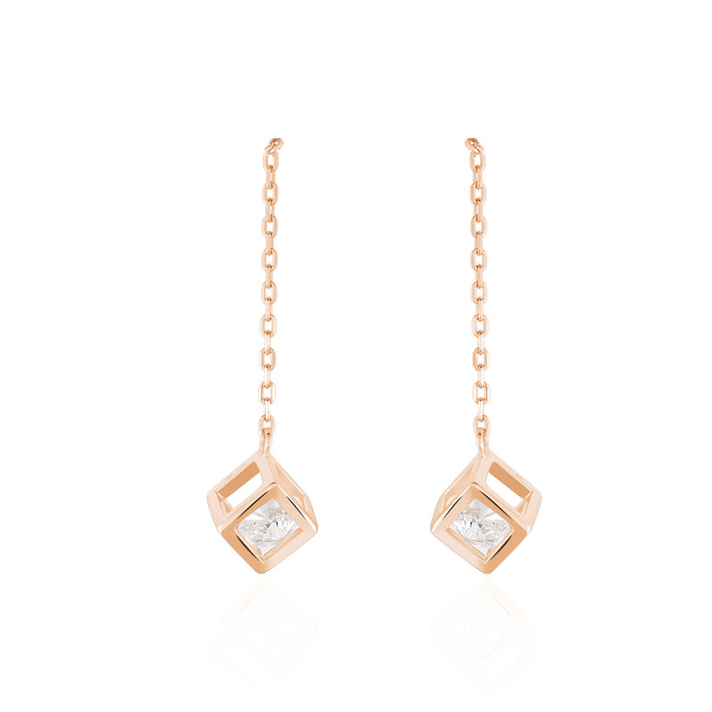 SUSANN Damen Ohrringe Lang Silber rosevergoldet 925 Zirkonia Weiß 0,04 ct Würfel - Ohrringe mit Stein Damen | OROVIVO