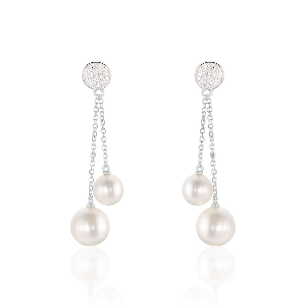 🦚 Damen Ohrringe Lang Weißgold 375 Zuchtperle Perlmutt Rita 3 , Ohrringe Lang mit Stein