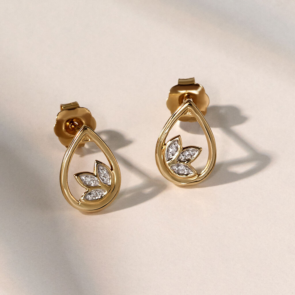 Damen Ohrstecker Gold 375 Diamant 0,02ct Tropfen Blatt Kena  - Ohrstecker Damen | OROVIVO