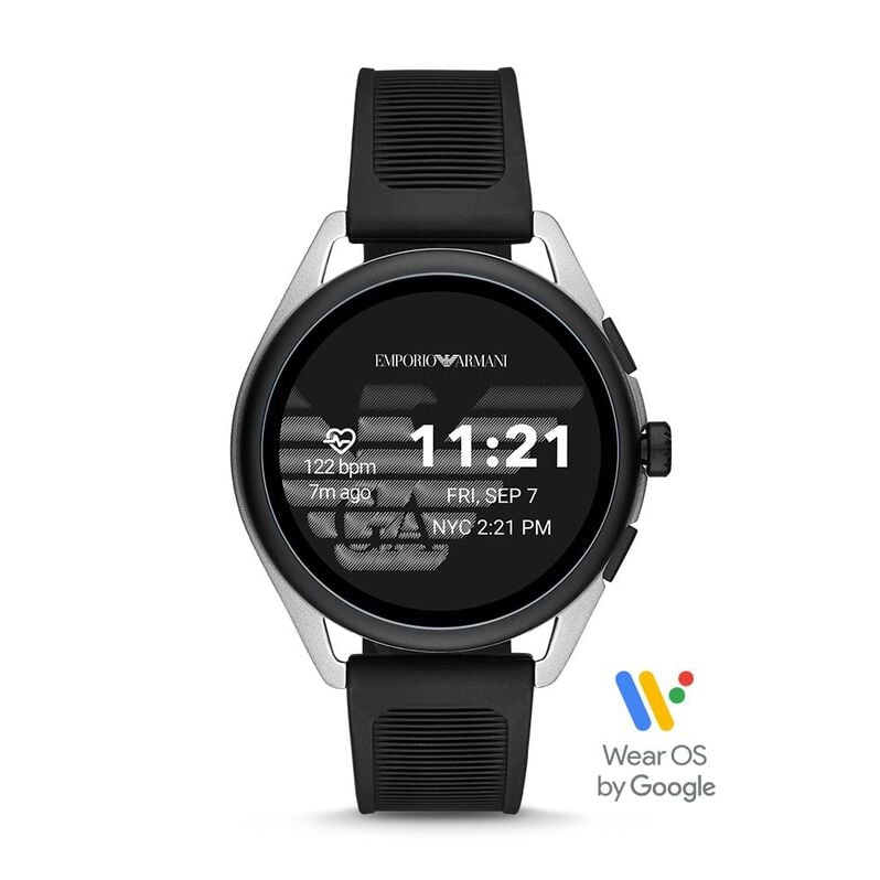 Smartwatch Emporio Armani Connected con cinturino in gomma nero e cassa in alluminio nera e grigia - Spannringe Herren | OROVIVO
