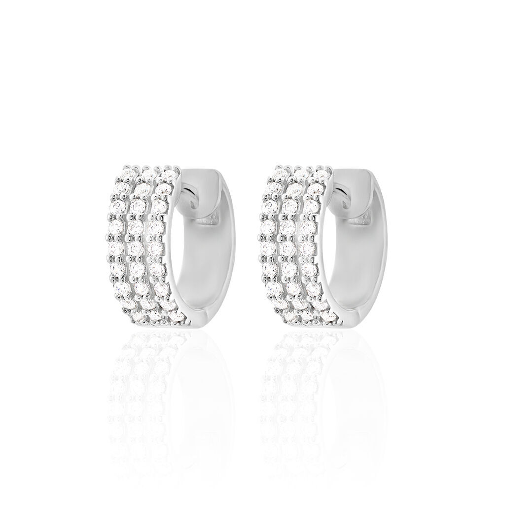 Damen Creolen Silber 925 Zirkonia Wei&szlig; B 6 mm