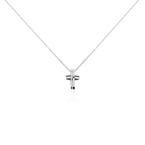Herren Collier Edelstahl Zirkonia Schwarz Religiöses Kreuz Ruya 06 50cm - Halsketten Herren | OROVIVO