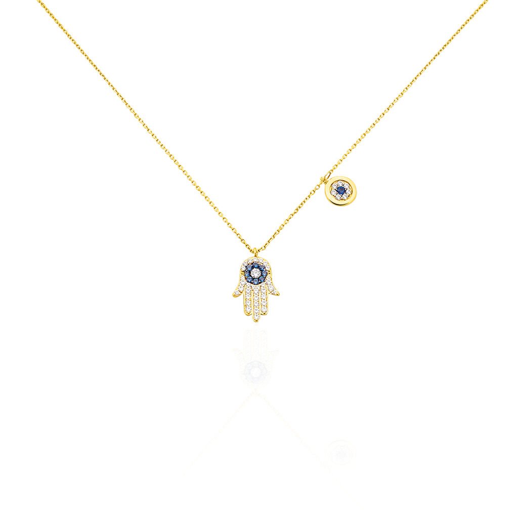 Collier Or Jaune Belle Main De Fatma Pav - Spannringe Damen | OROVIVO