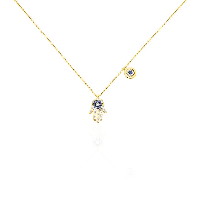 Collier Or Jaune Belle Main De Fatma Pav - Spannringe Damen | OROVIVO