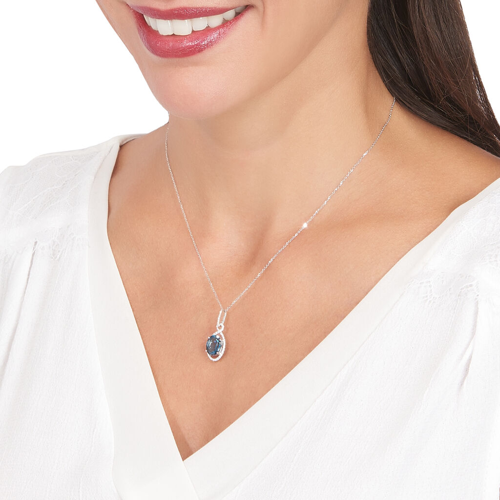 Damen Collier Weißgold 375 Topas Blau 1,92ct Barren Tropfen Paga - Halsketten Damen | OROVIVO