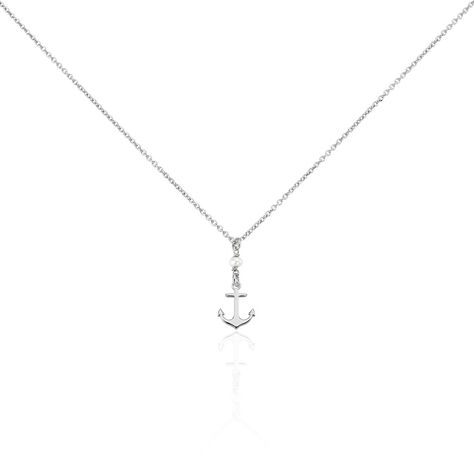 Damen Bib Halskette Silber 925 Zuchtperle Weiß Anker Gwenaelle 45cm - Halsketten Damen | OROVIVO