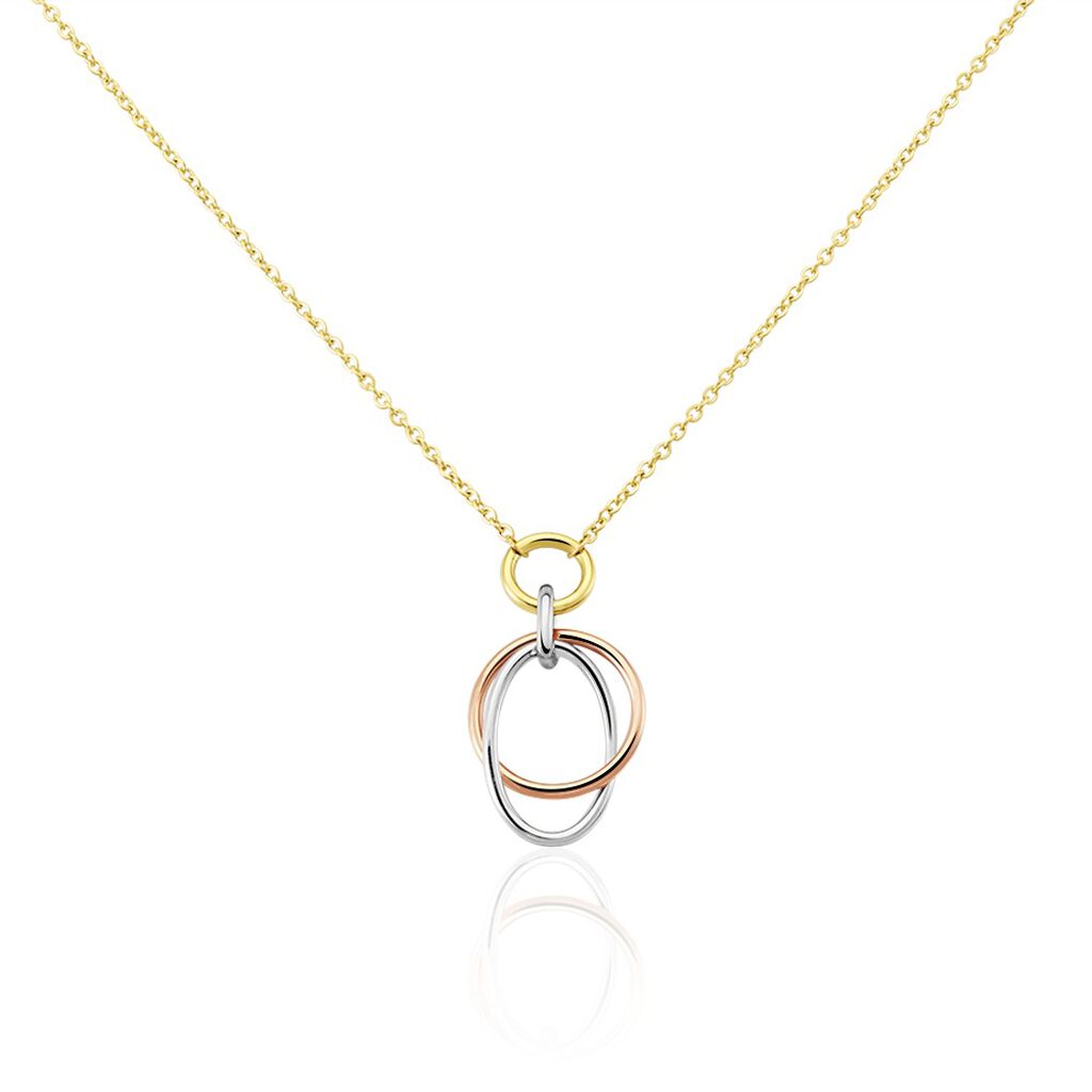 🦚 Damen Halskette Edelstahl Vergoldet Tricolor , Collier ohne Stein