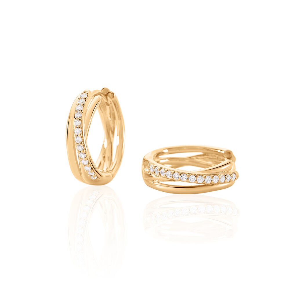 EMMALYN Damen Creolen Vergoldet 750 Zirkonia Wei&szlig;