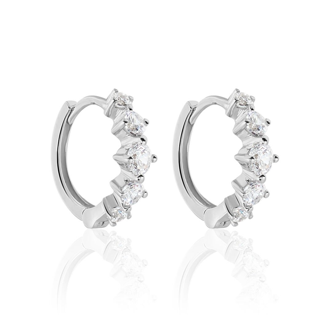 ALICE 2 Damen Creolen Weißgold 375 (9 Karat) Zirkonia Weiß 1,15 ct Barren, Creolen mit Stein